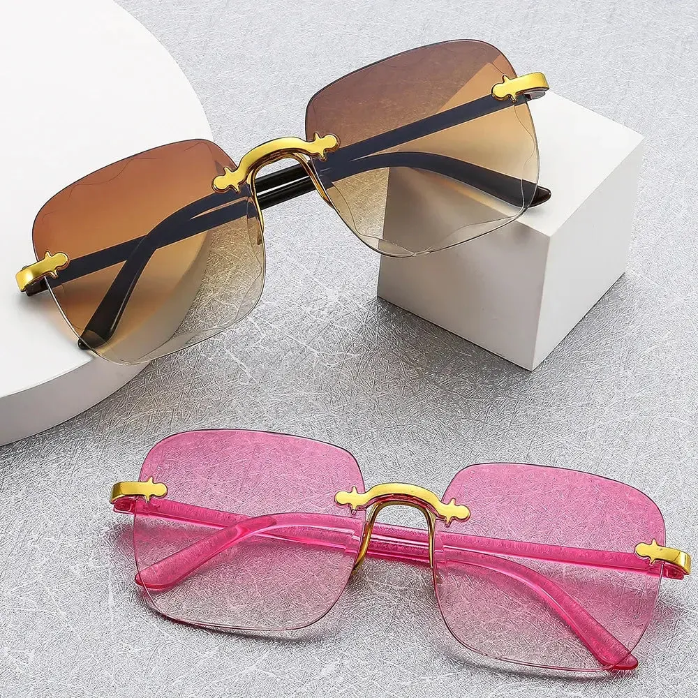 2023 New Rimless Women's Sunglasses Fashion Gradient Lenses Sun glasses Lady Vintage Alloy Legs Classic Designer Shades UV400