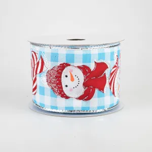 2.5" Snowman Light Blue Plaid Ribbon (10 Yards)