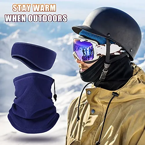 6 Pieces Winter Neck Gaiters Fleece Neck Warmers Thermal Face Scarf Drawstring Neck Scarf and 6 Pieces Ear Warmers Headbands Ear Muffs Head Wrap Fleece Ear Muffs for Men Women Outdoor Activities