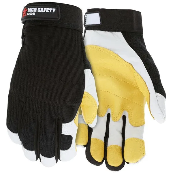 906XL MCR Safety Mechanics Gloves, X-Large, Leather, Black, Adjustable Closure