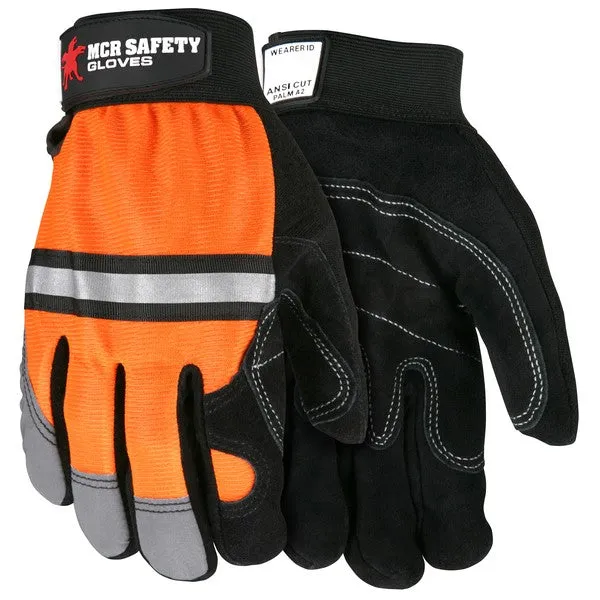 911DPS MCR Safety Mechanics Gloves, Small, Leather, Black, Adjustable Closure