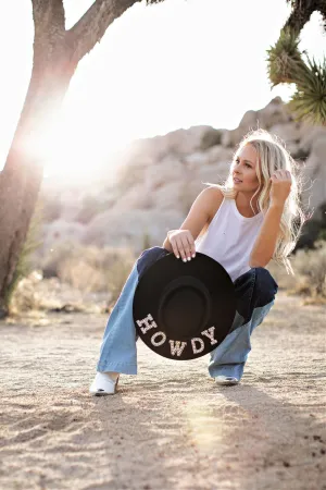 AS SEEN ON WHITNEY RIFE & GB ORIGINAL!! "Howdy" Wool Hat in Black in 2 Styles