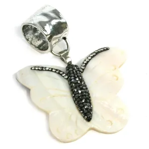 Black Ginger Shell Pearl & Diamante Butterfly Design Scarf Jewellery