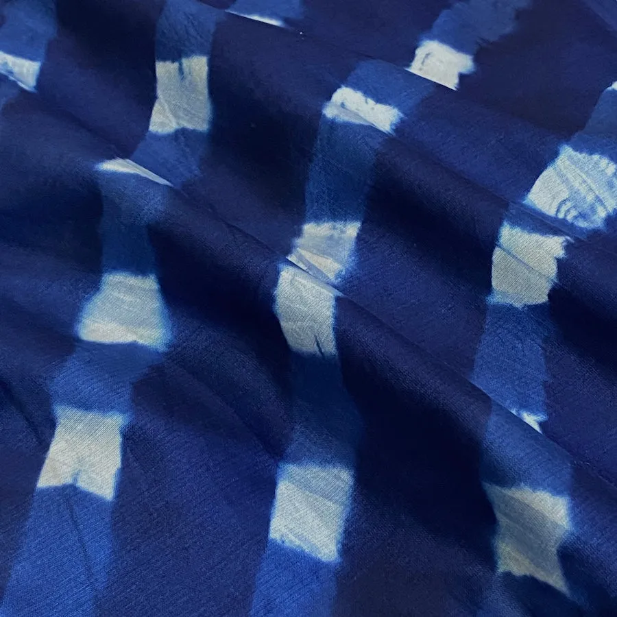 Blue/White Shibori Squares Silk/Cotton from India By the Yard # TK-53