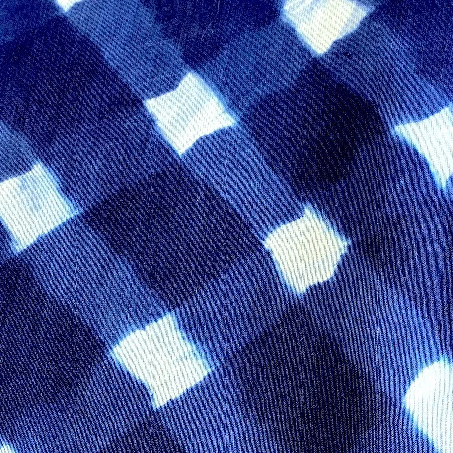 Blue/White Shibori Squares Silk/Cotton from India By the Yard # TK-53