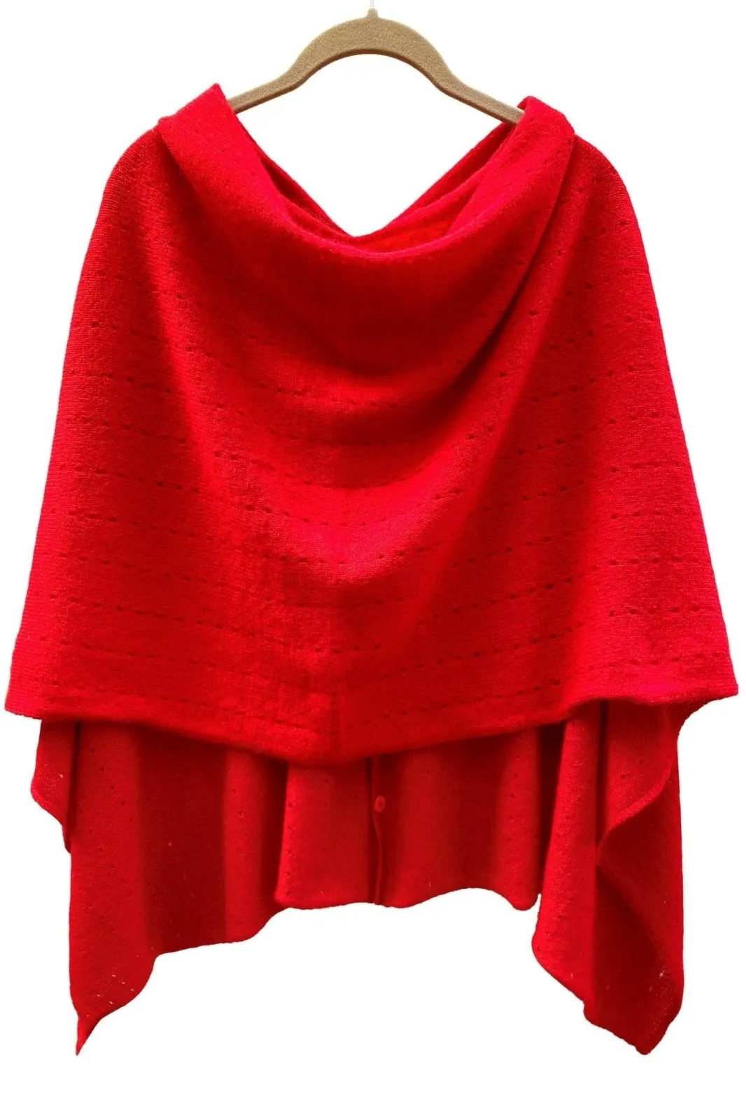 Bright red cashmere poncho Multiway