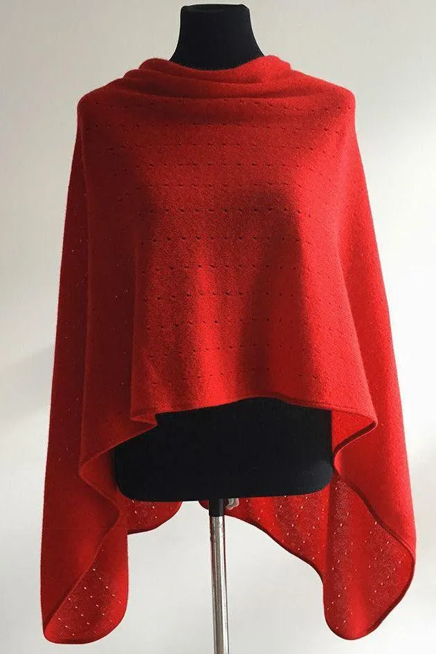 Bright red cashmere poncho Multiway