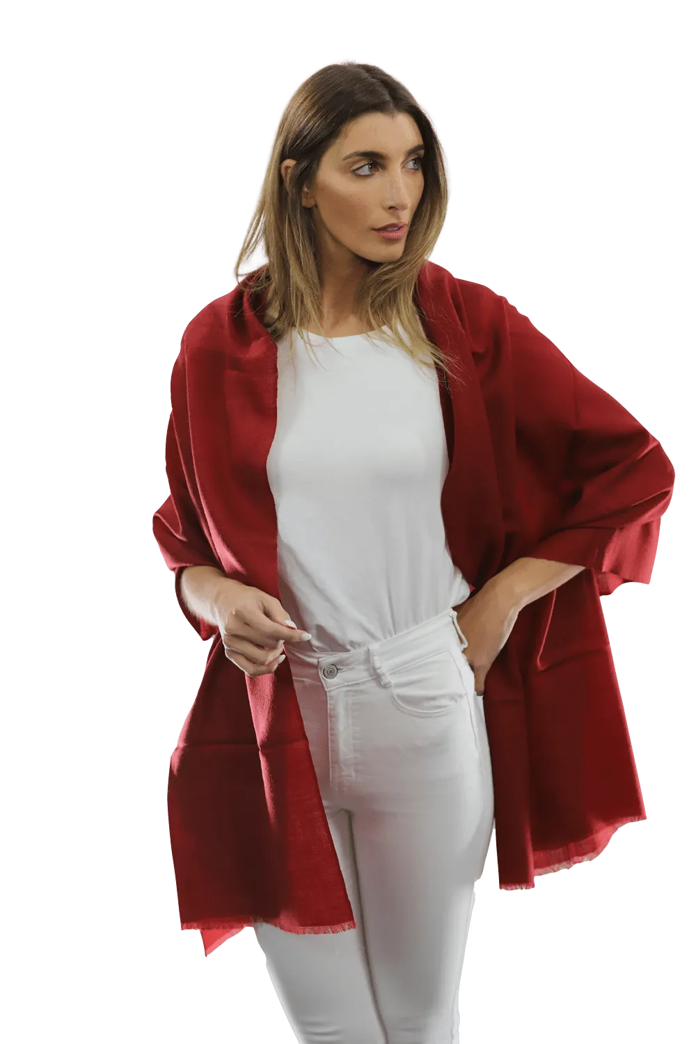 Casual Pashmina with eyelash Fringes - Red