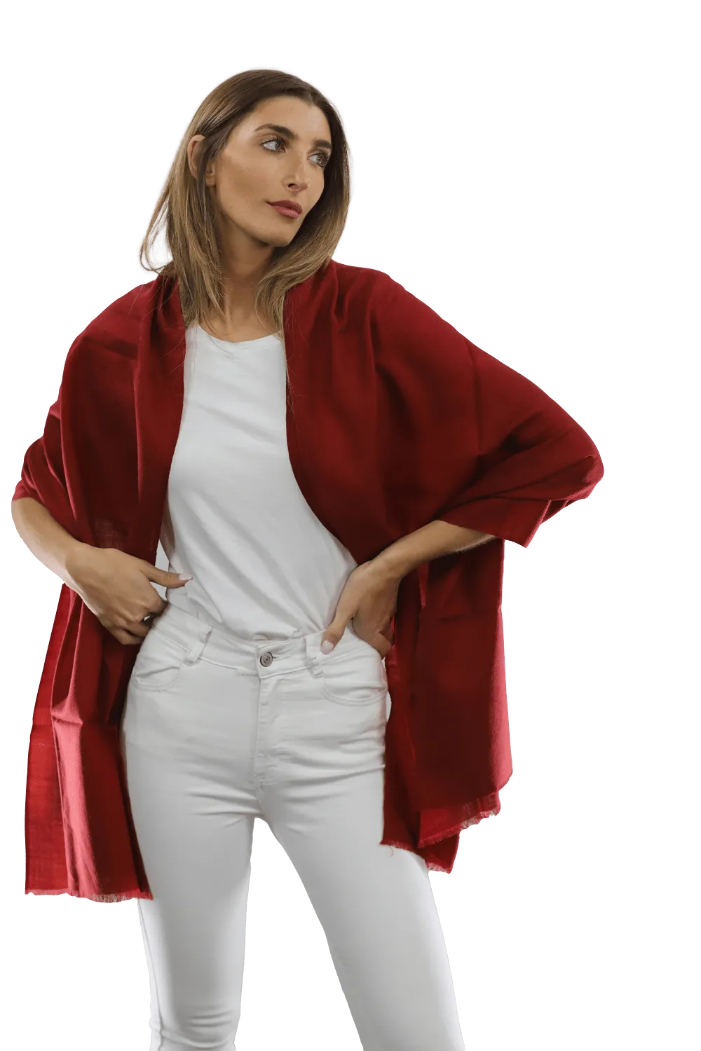 Casual Pashmina with eyelash Fringes - Red