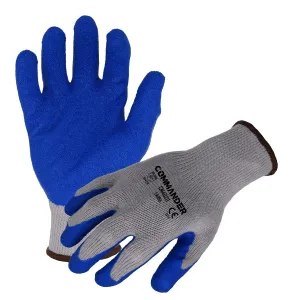 Commander(CM4020) General Purpose Work Gloves, 10-Gauge Gray Seamless Polyester/Cotton Gloves w/ Blue Crinkle Latex Palm/Finger Coating, X-Large, Case of 12 Pairs