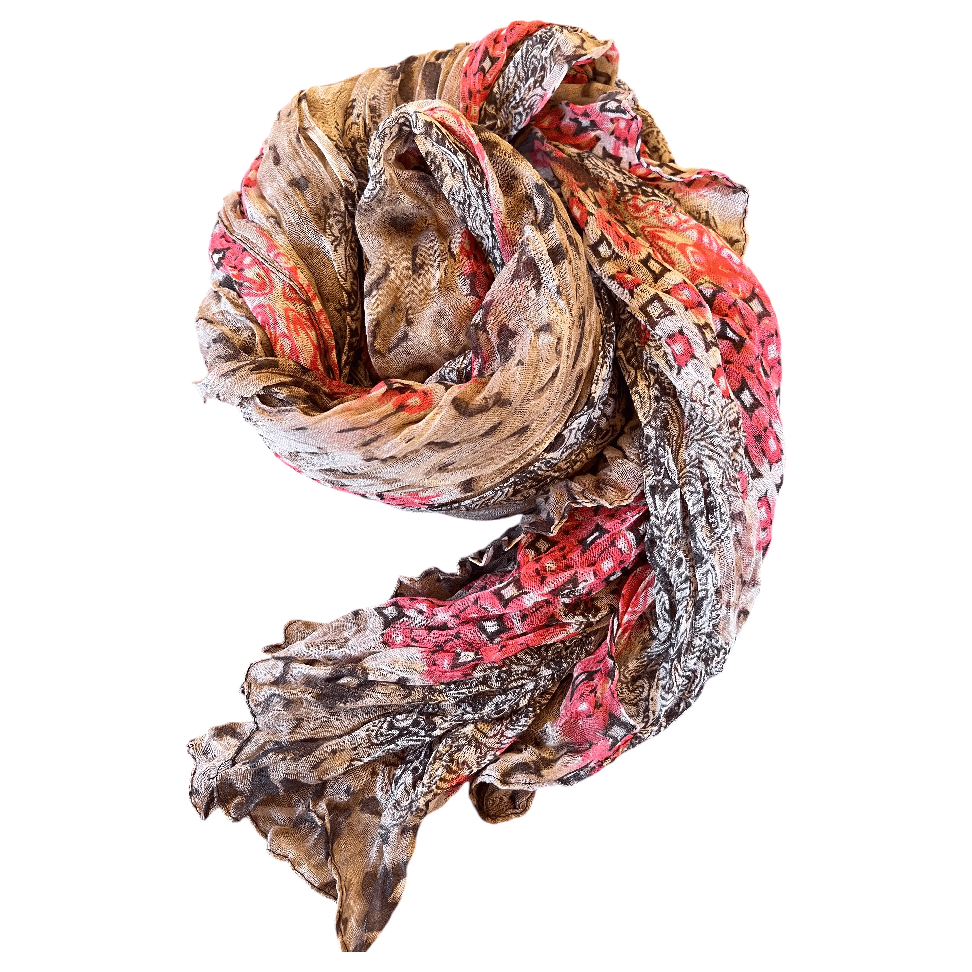 Crinkle Scarf - Camel Beige - Red Diamonds