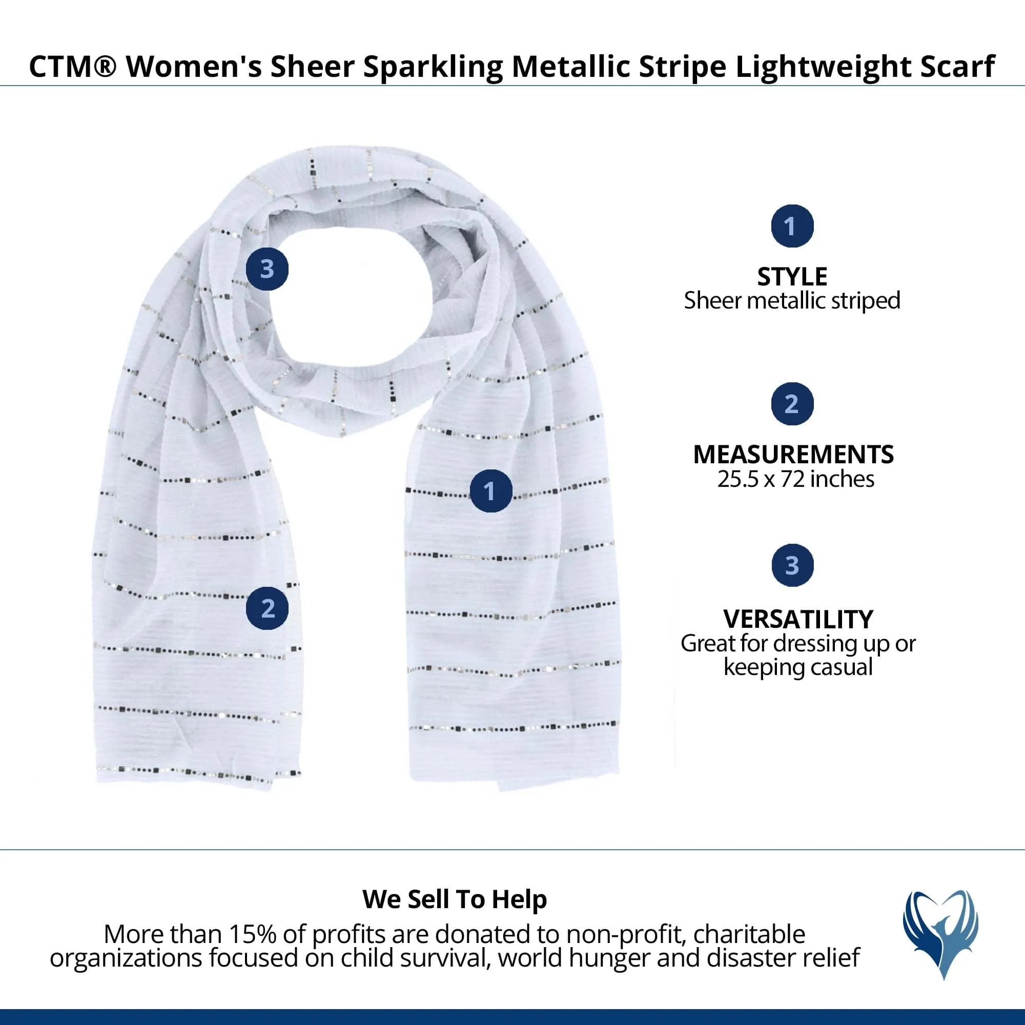 CTM® Women's Sheer Sparkling Metallic Stripe Lightweight Scarf