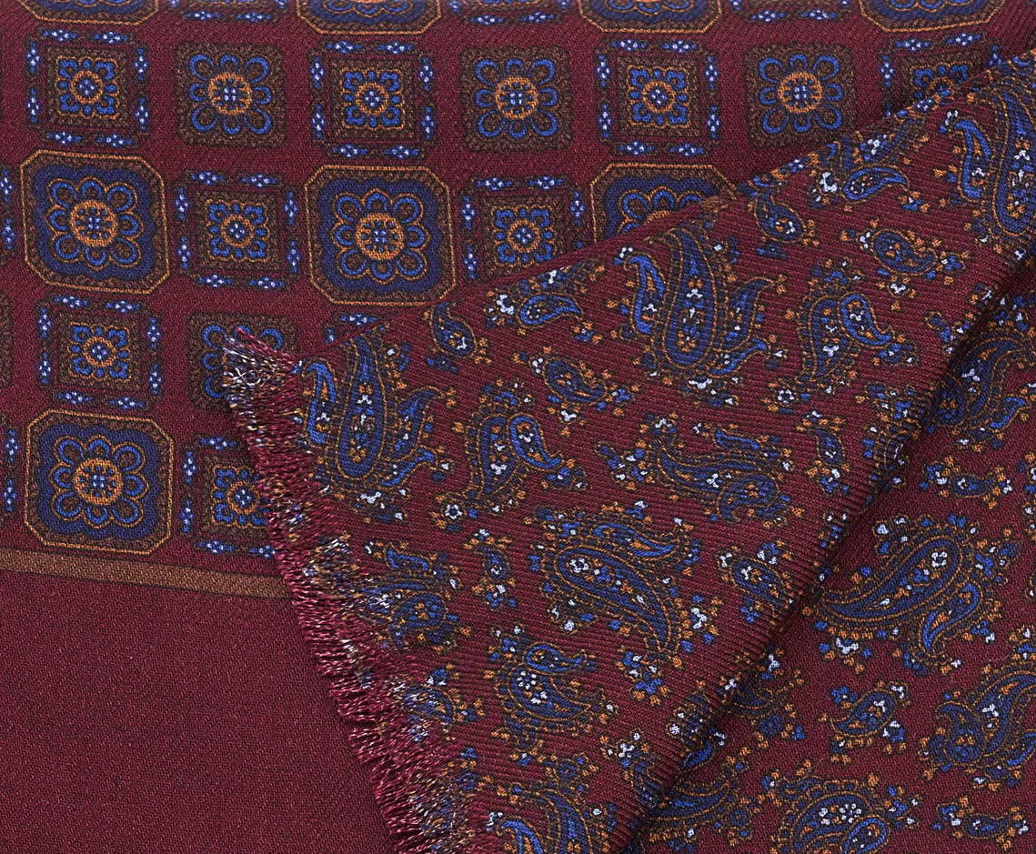 Dark Red Motif & Paisley Reversible Scarf