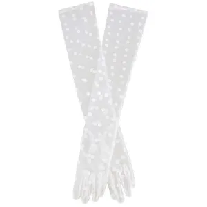 Dents Lila Long Opera Spotty Tulle Gloves - Ivory