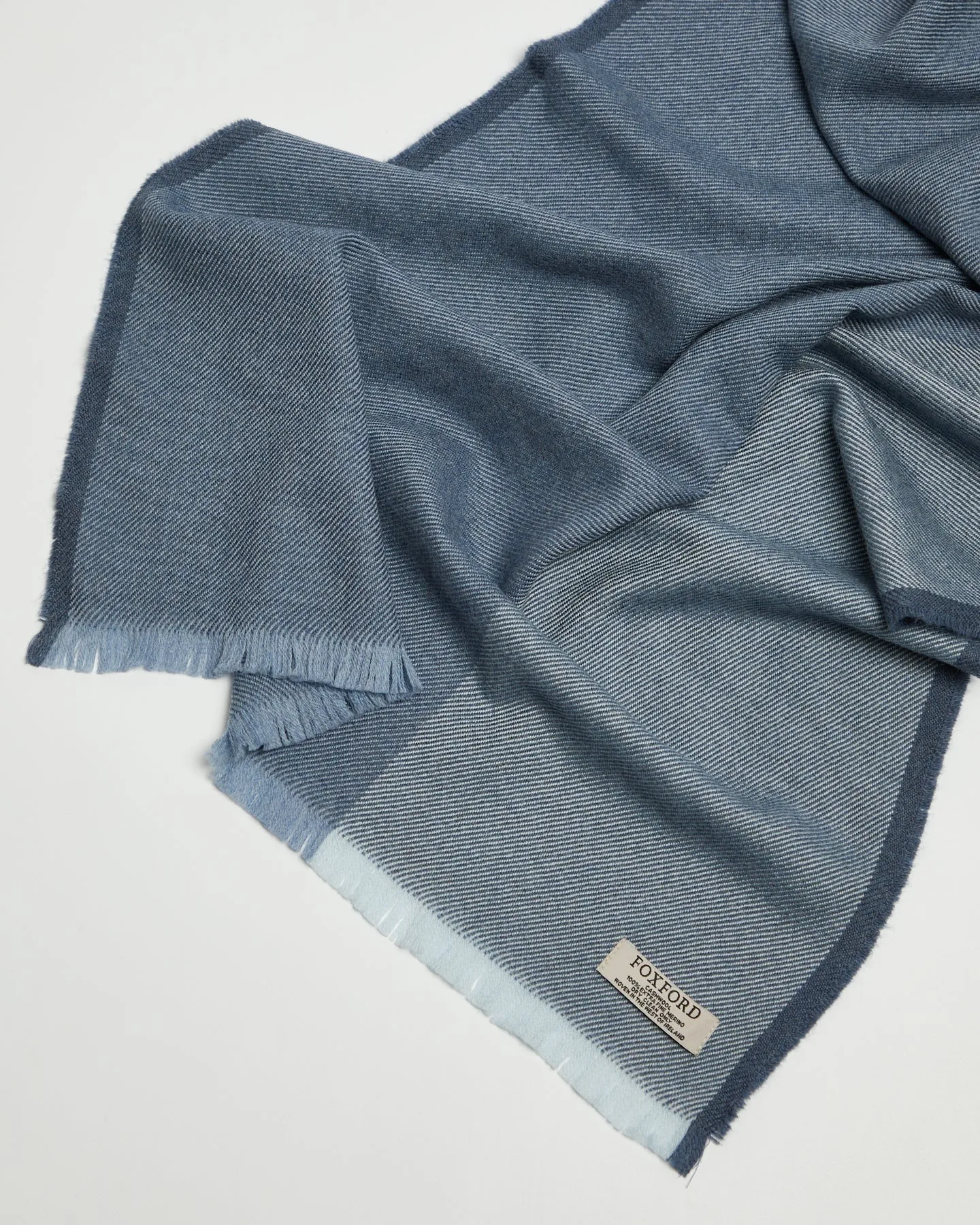 Foxford Giant Merino Scarf | Denim Border