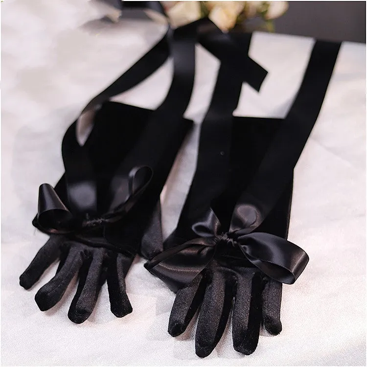 French Retro Hepburn High-end Long Black Gloves