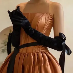 French Retro Hepburn High-end Long Black Gloves