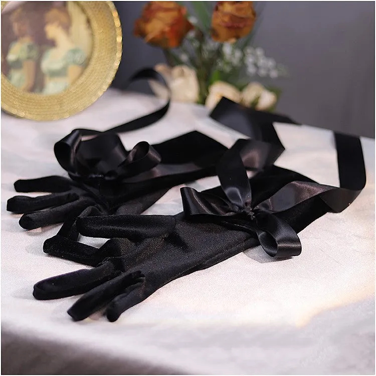 French Retro Hepburn High-end Long Black Gloves