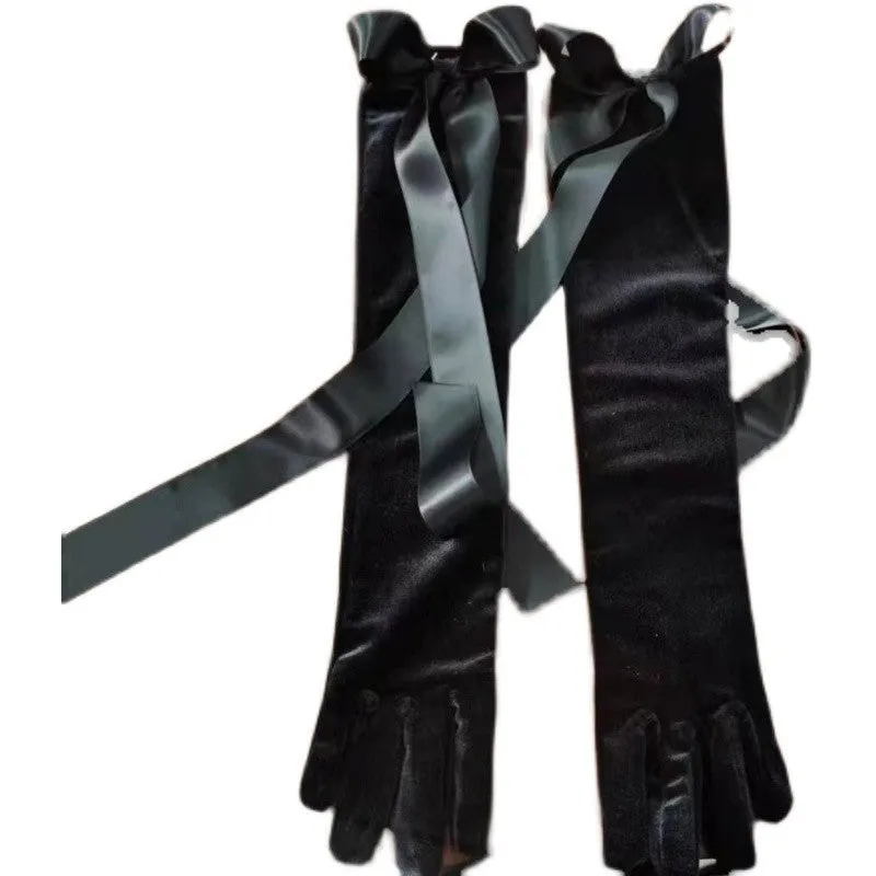 French Retro Hepburn High-end Long Black Gloves