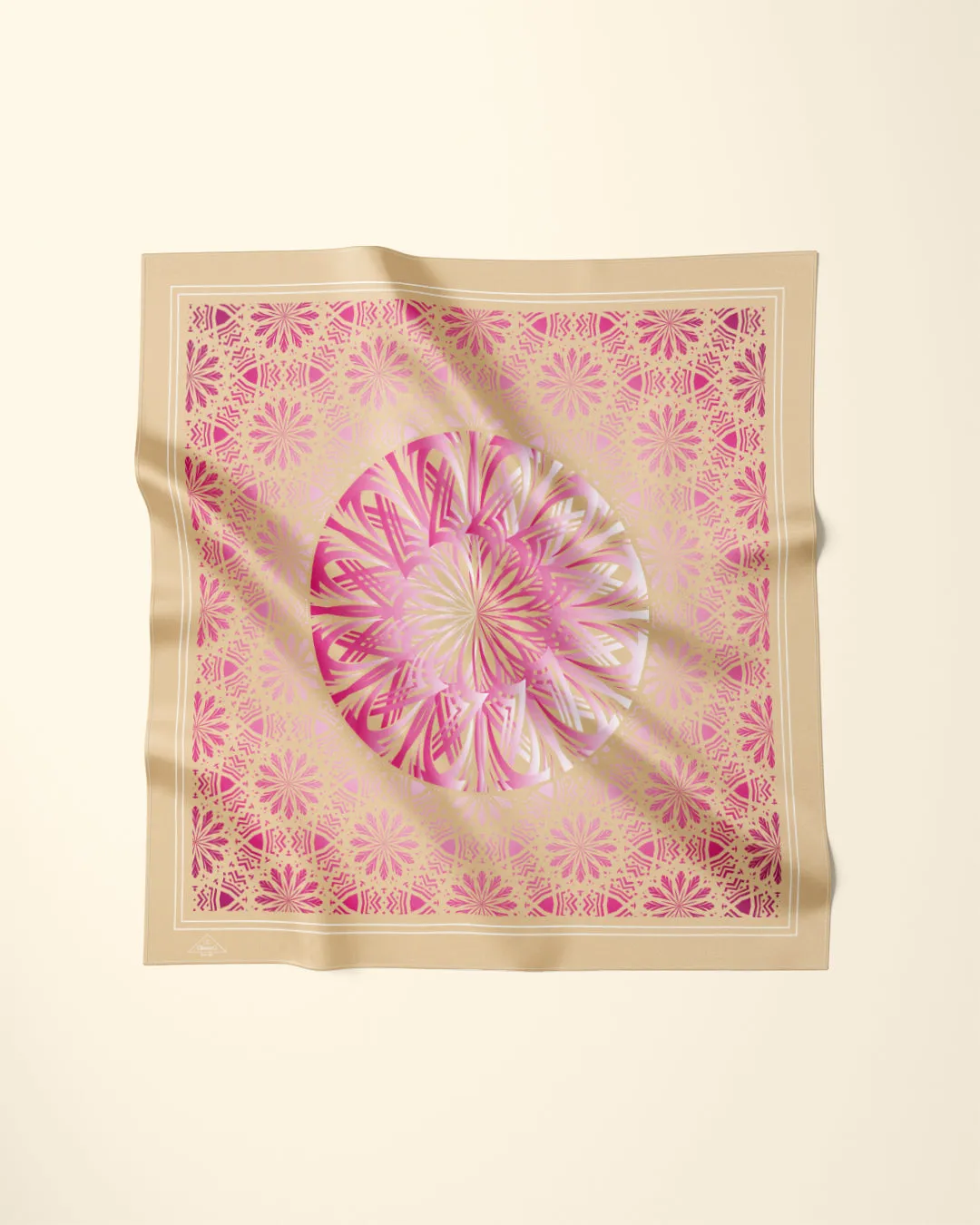 GLOWING Mandala Designer 100% Silk Scarf in Gold Magenta