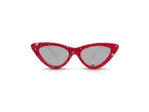 HOLLYWOOD Fashion Cat Eye Sunglasses / Shades / Sunnies w Red Bling Sparkly Bedazzled Rhinestones Festival Rockabilly Retro Pin Up