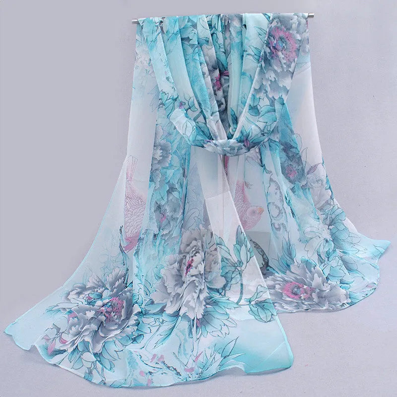 Hot women peones chiffon georgette silk women's scarves spring autumn summer sun modern hijab style