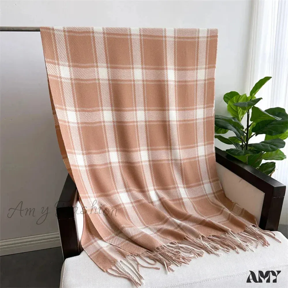 Korean Style Thick Warm Shawl Wrap Plaid Cashmere Blanket Scarf