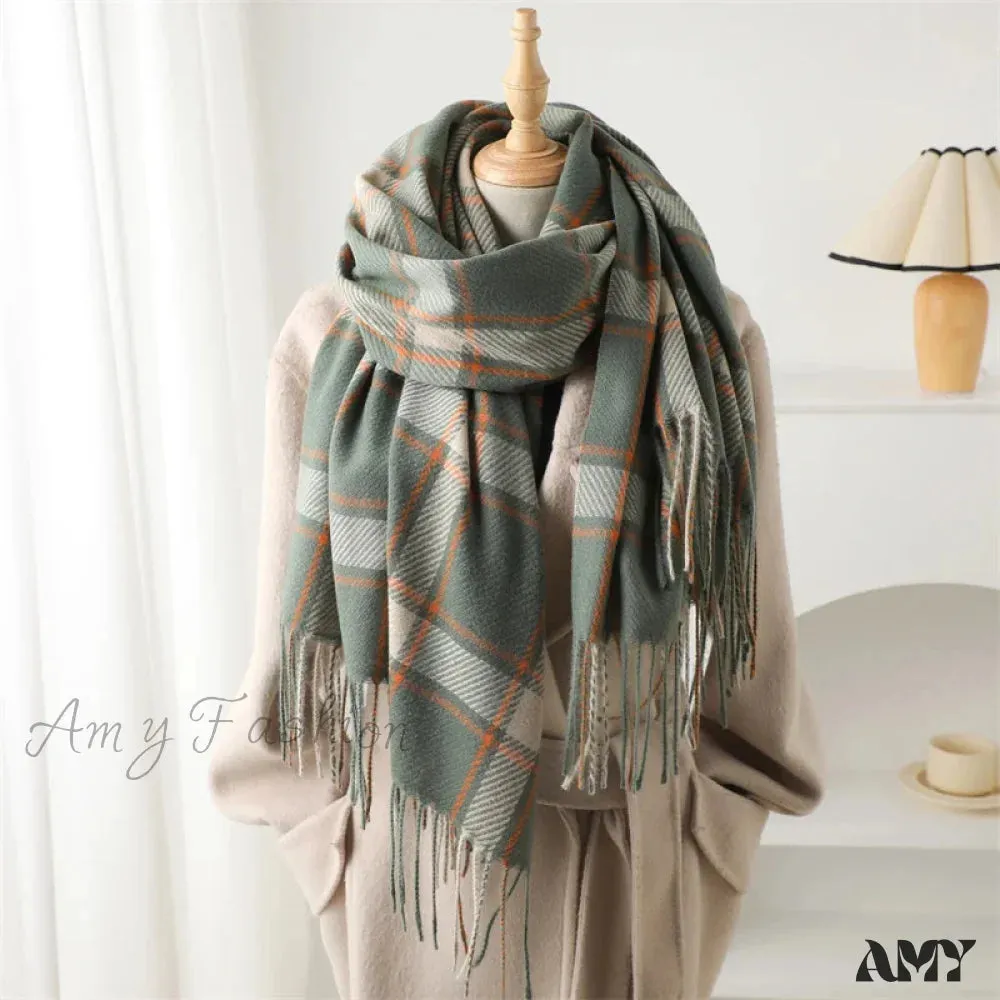 Korean Style Thick Warm Shawl Wrap Plaid Cashmere Blanket Scarf