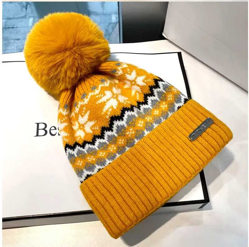 Ladies Snowflake Thermal Beanie Hats Wholesale