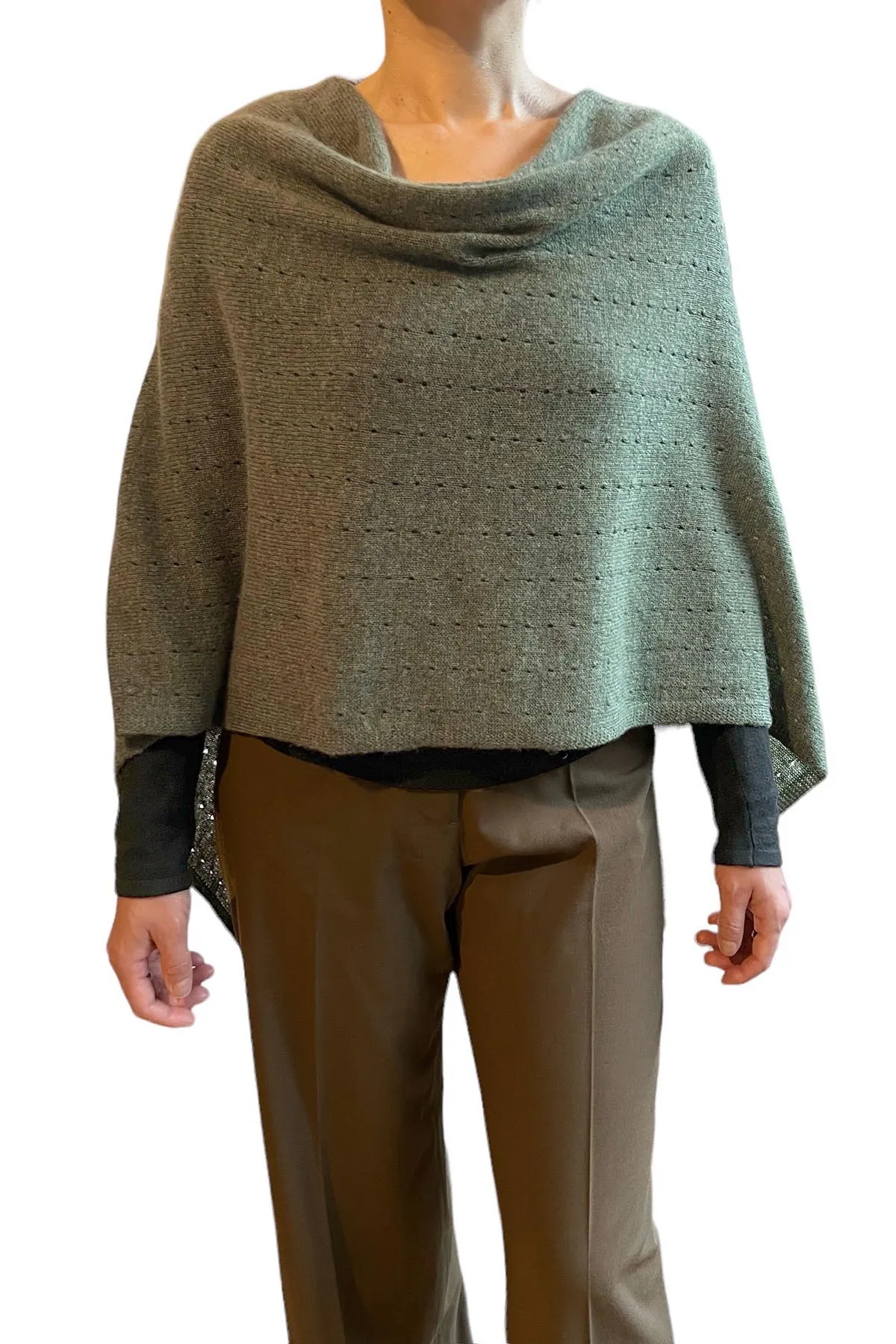 Light olive green cashmere poncho Multiway