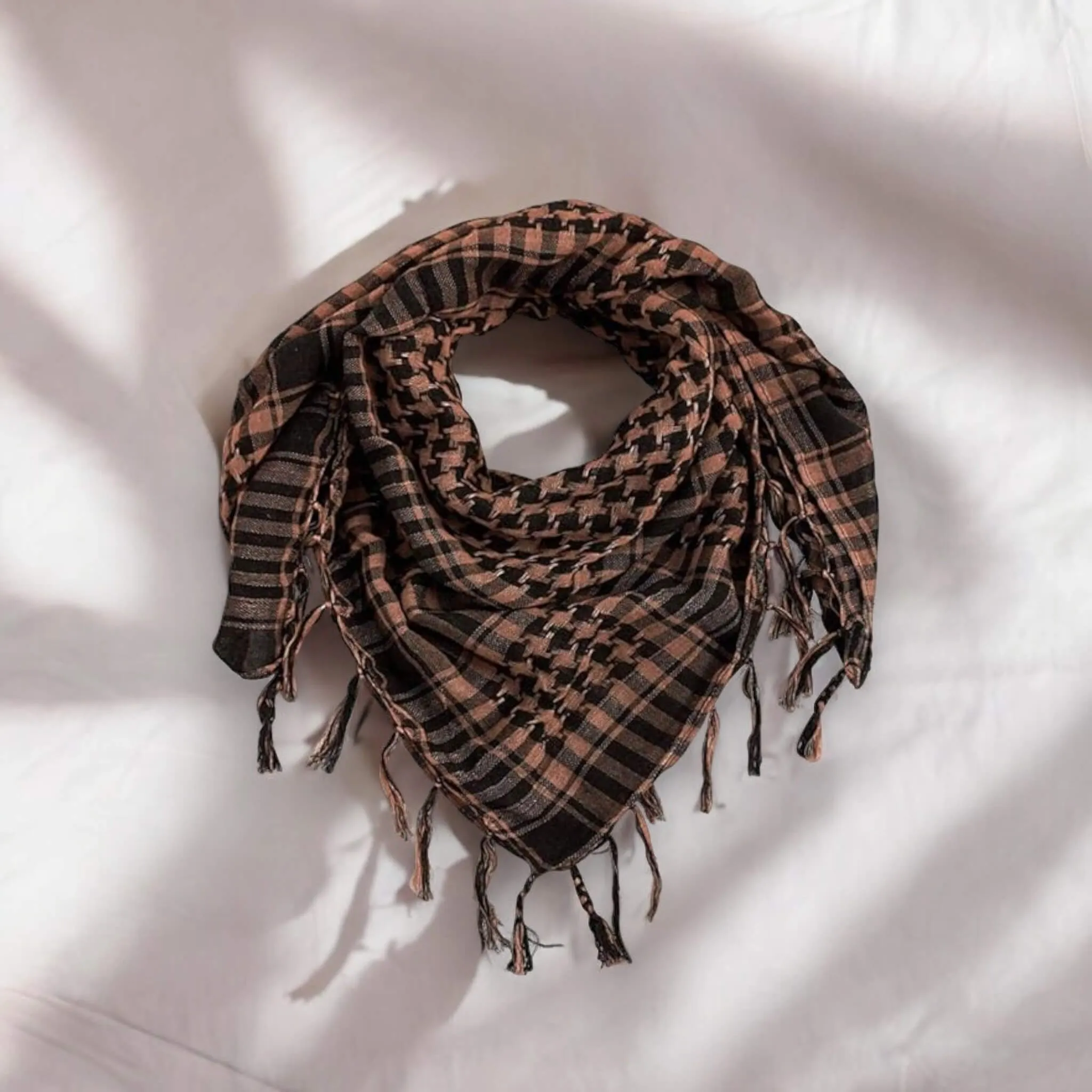 Lightweight Plaid Cotton Tassel Trim Scarves