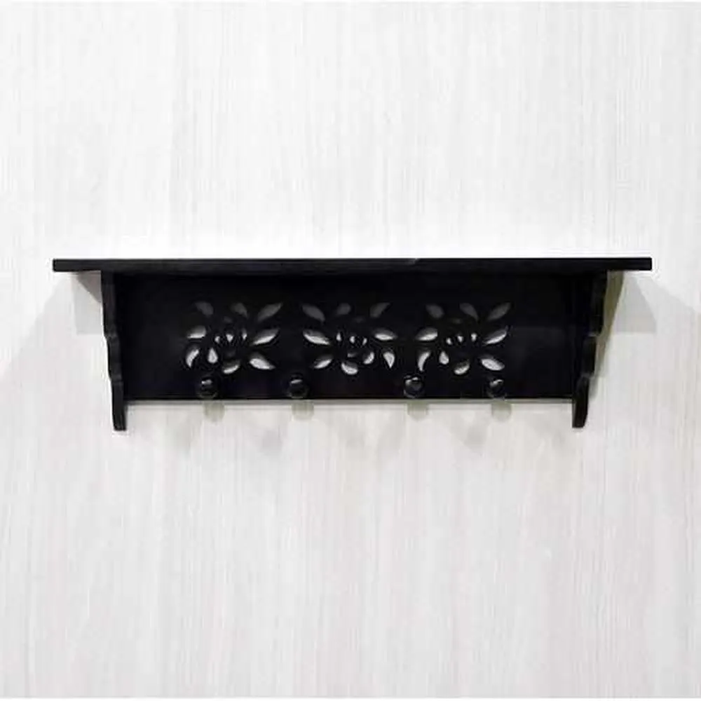 MDF Wall Shelf with Hooks Clothes Hanging Storage Rack