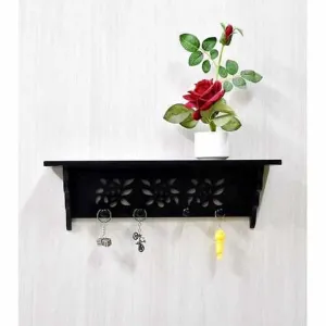 MDF Wall Shelf with Hooks Clothes Hanging Storage Rack