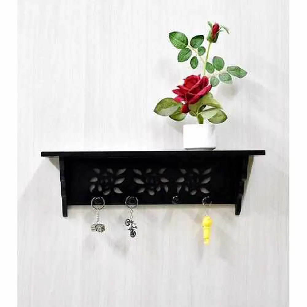 MDF Wall Shelf with Hooks Clothes Hanging Storage Rack