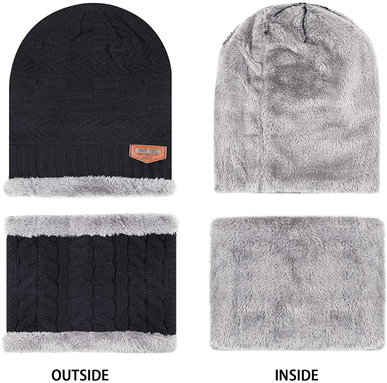 Men's & Women's Winter Warm Knit Beanie Hat Scarf Set 01