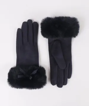 Navy Faux Suede Gloves with Faux Fur Cuffs