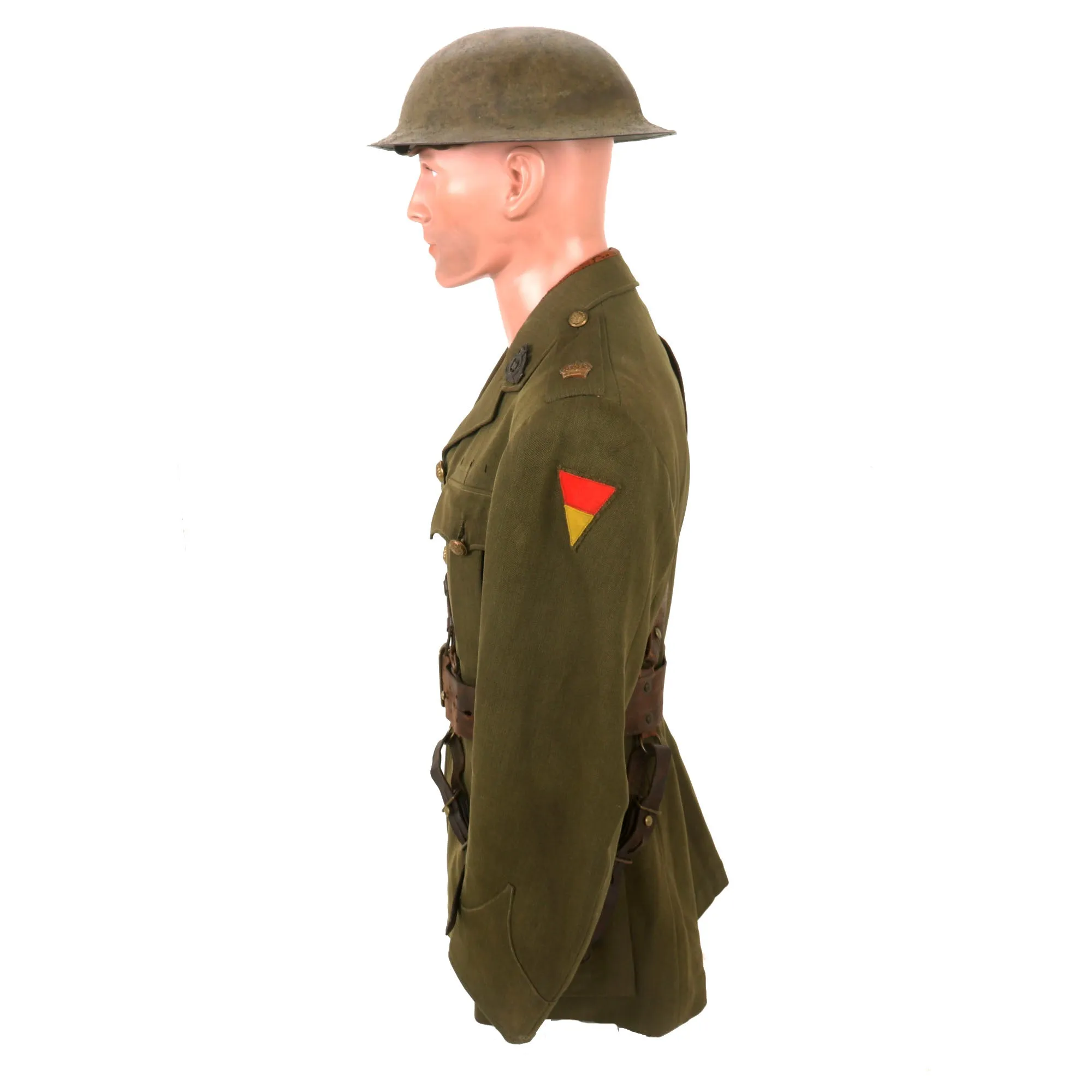 Original British WWI Named 8th Suffolk Regiment Major’s Uniform with Tactical Flashes, Brodie Helmet, Sam Brown Belt Rig & Gaiters