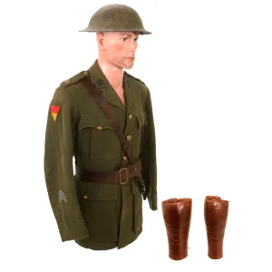 Original British WWI Named 8th Suffolk Regiment Major’s Uniform with Tactical Flashes, Brodie Helmet, Sam Brown Belt Rig & Gaiters