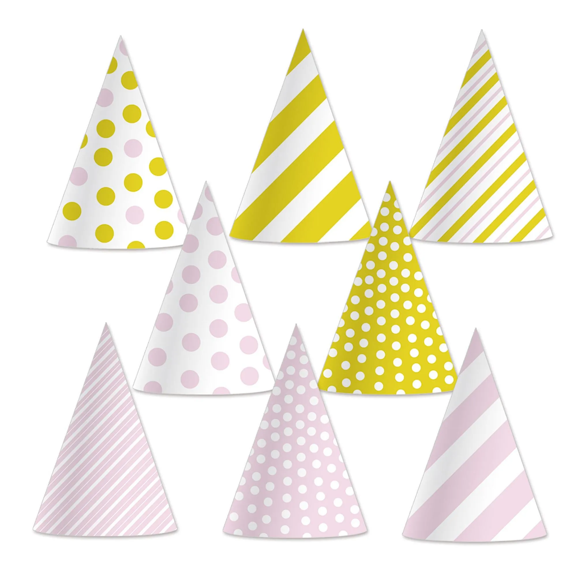 Pink & Gold Glitter Cone Hats - Pack Of 8