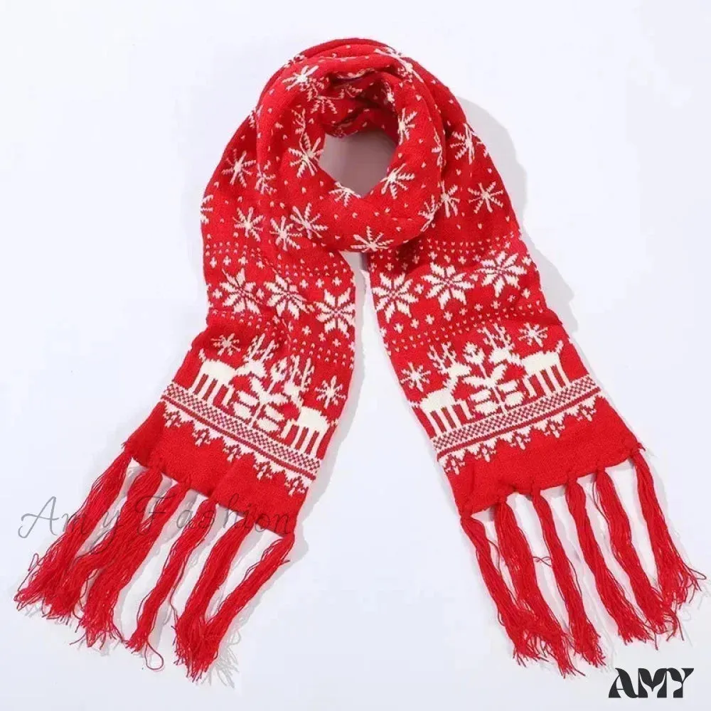 Red Cartoon Reindeer Snowflake Warm Scarf for Christmas