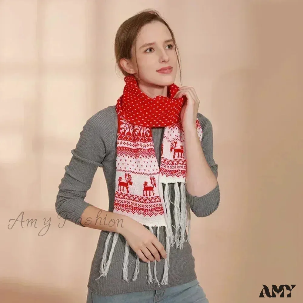 Red Cartoon Reindeer Snowflake Warm Scarf for Christmas