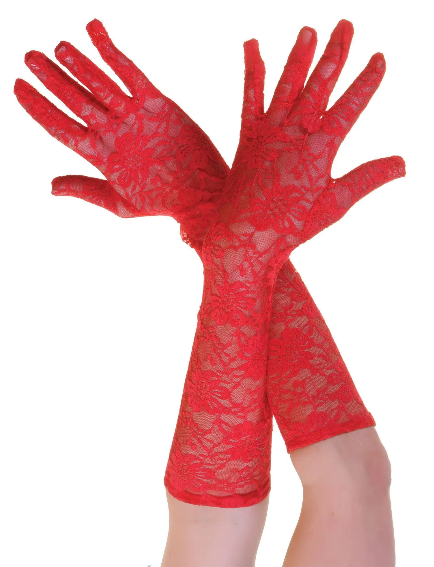 Red Lace Long Gloves with Cigarette Holder - Evil Lady Halloween Cosplay Book Week Dress Up Set