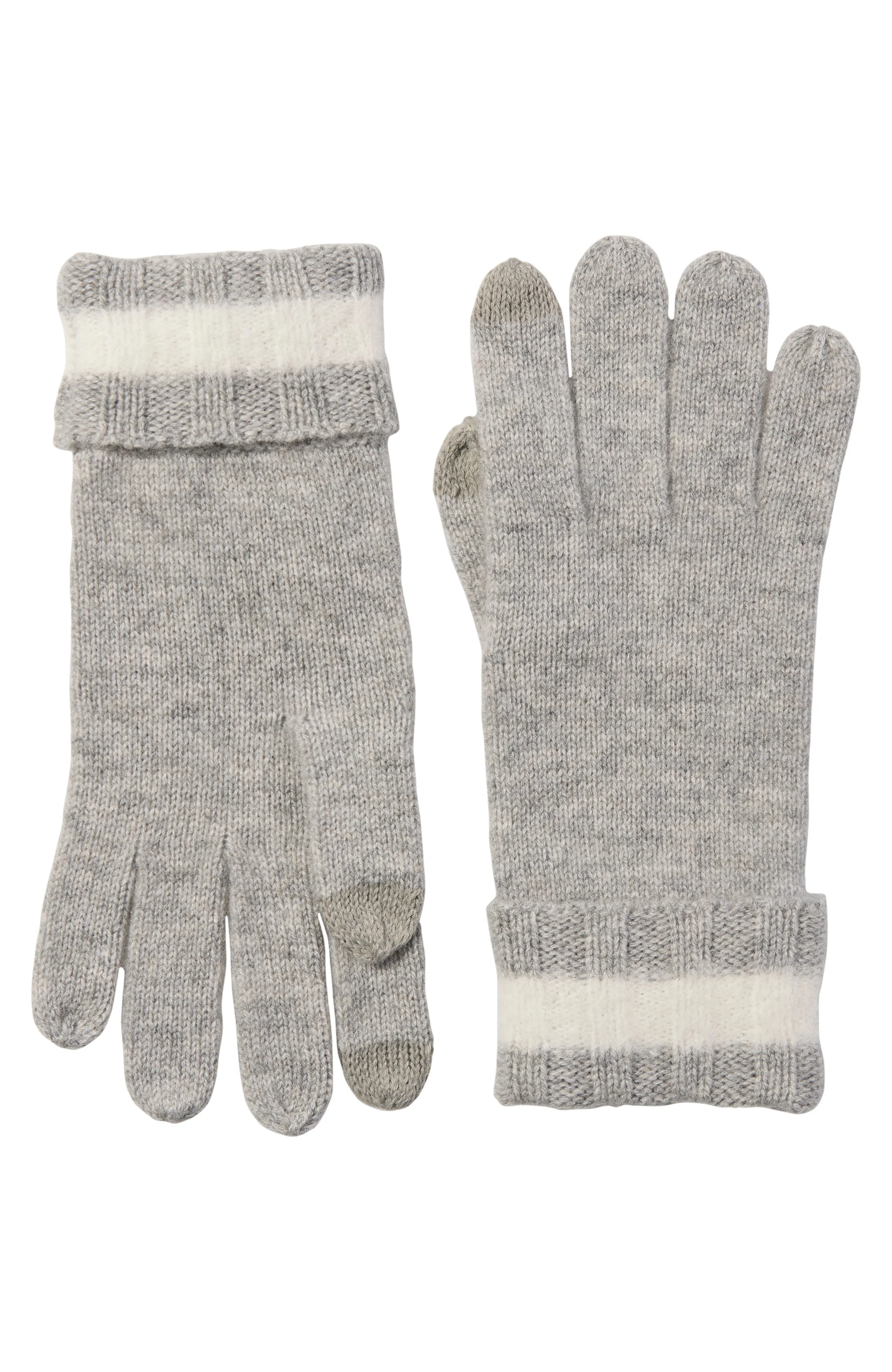 RIB CUFF CASHMERE GLOVES WITH FUZZY STRIPE