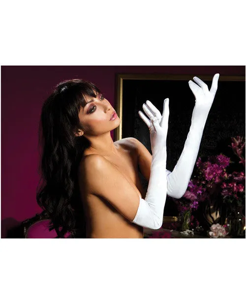 Satin Opera Length Gloves White O-s