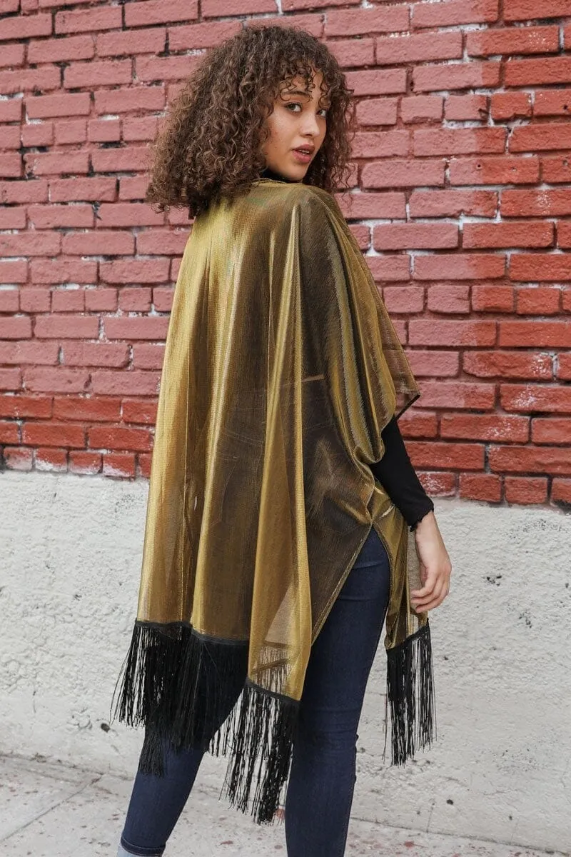 Sheer Metallic Tassel Kimono