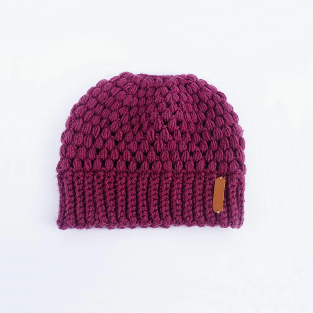 Stylish Seed Stitch Ponytail Beanie Winter Knit Hat