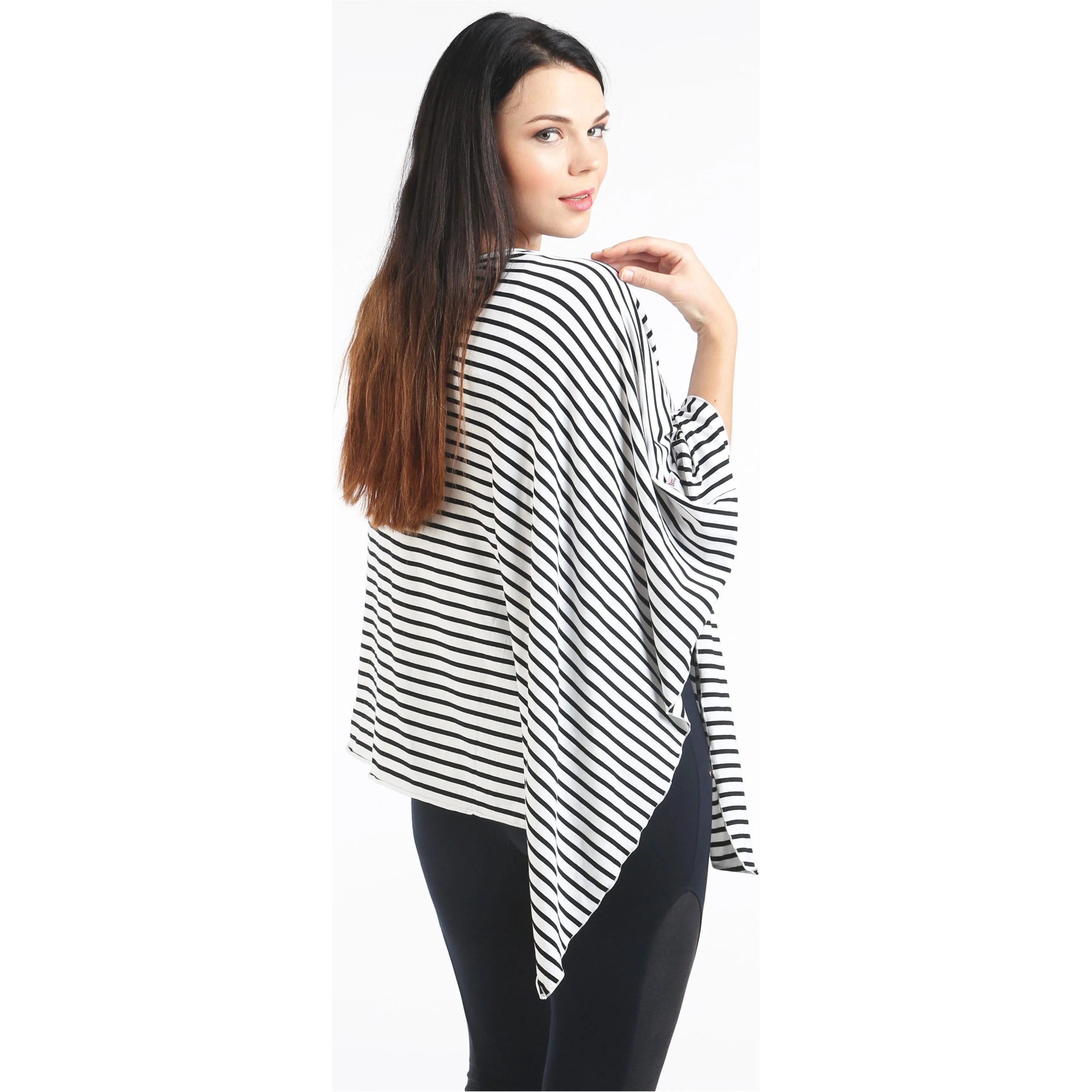 UberMums BlackWhite Skinny Stripe Nursing Poncho - Modal Spandex