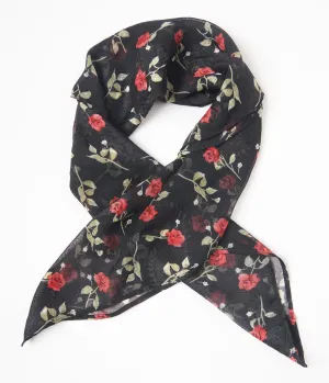 Unique Vintage Black & Red Roses Hair Scarf