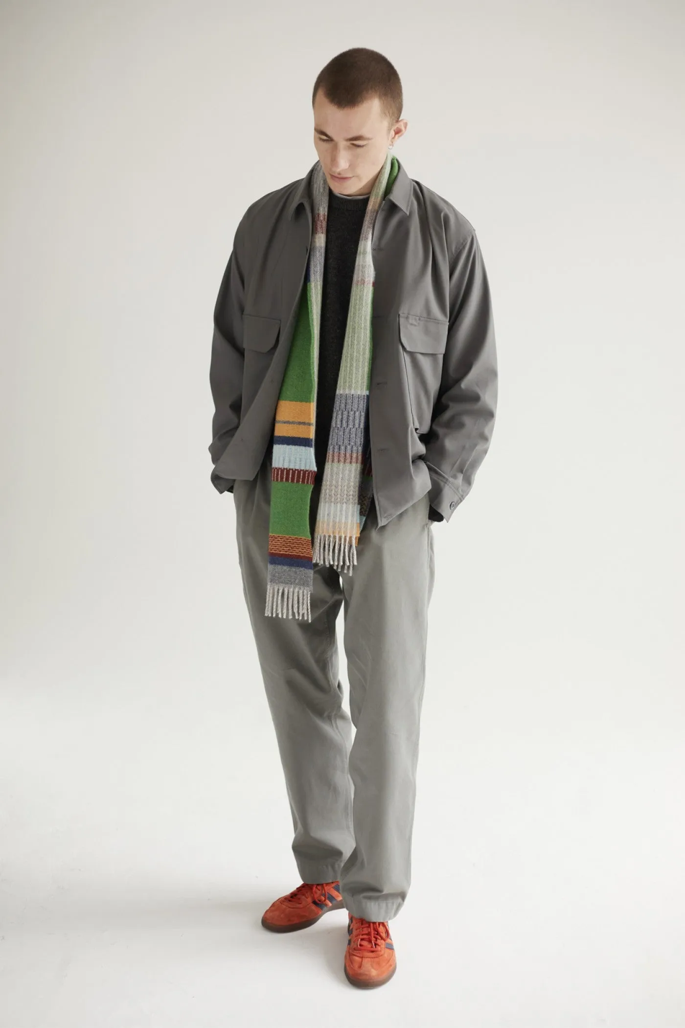 Wallace Sewell LAMBSWOOL STRIPE SCARVES  -Strathay - Pea  GREEN