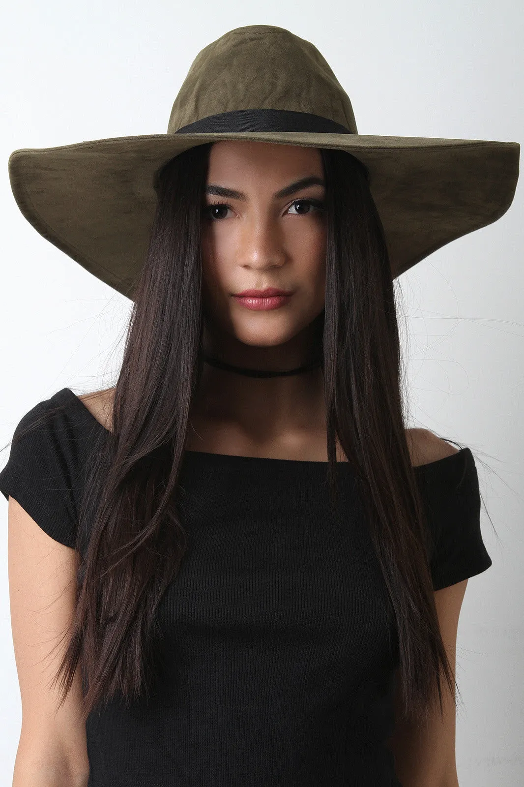 Wide Brim Floppy Vegan Leather Hat